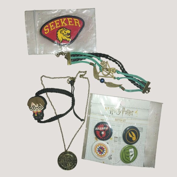 Harry Potter Jewelry - Harry Potter Memorabilia Set Featuring Button Set Bracelet Necklace & Seeker Pat